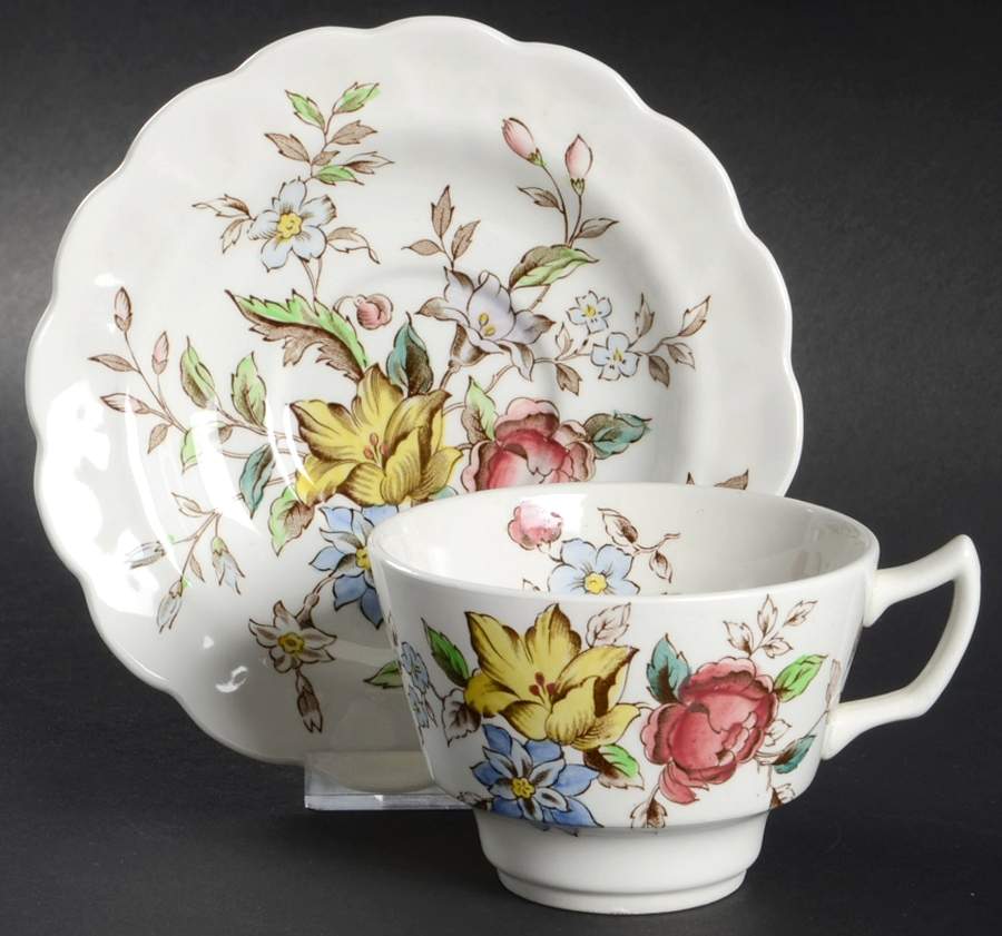 Flowerpiece Flat Cup & Saucer Set by Booths-1