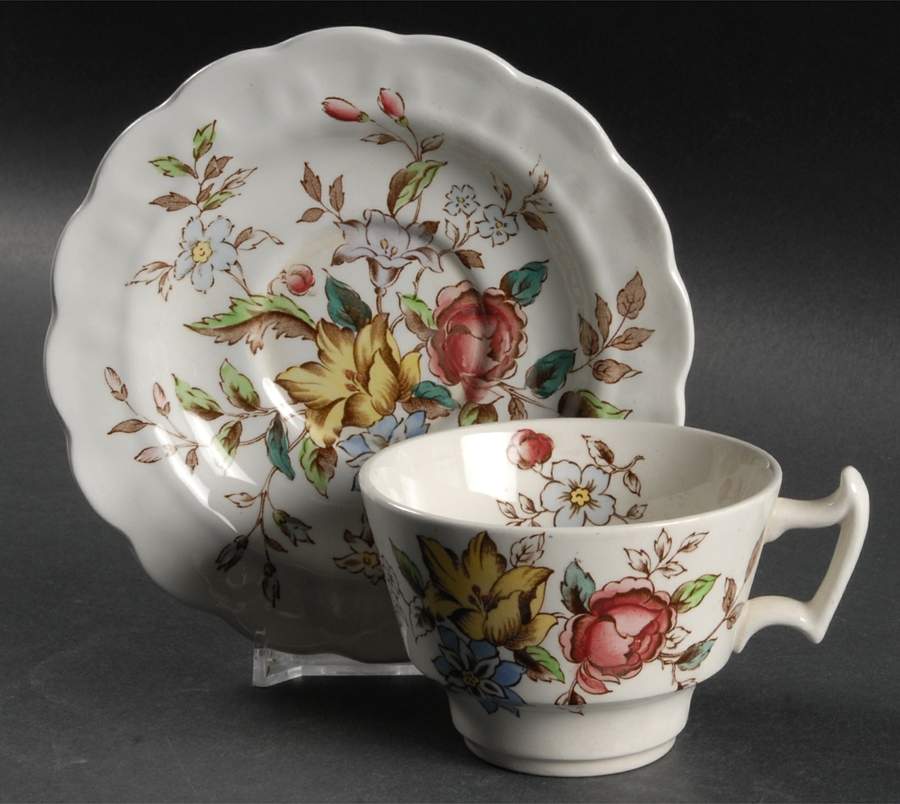Flowerpiece Flat Cup & Saucer Set by Booths-1
