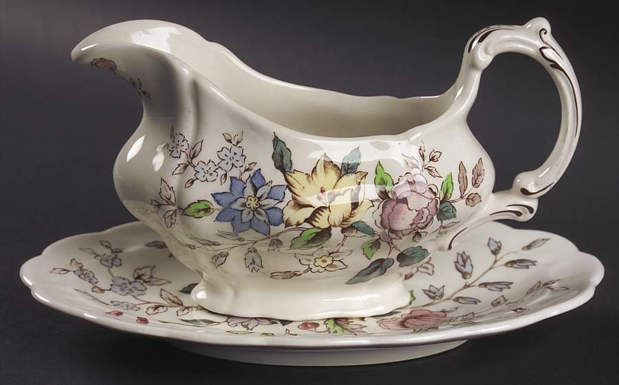 Flowerpiece Gravy Boat & Underplate by Booths-1