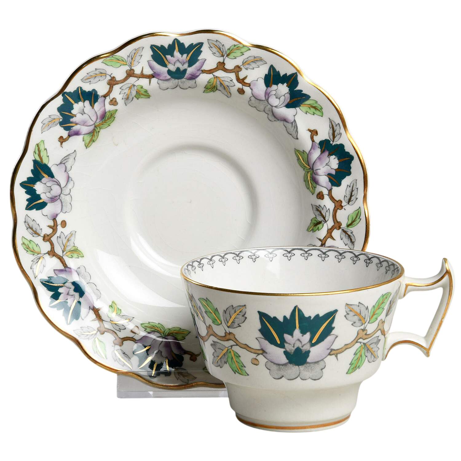 Green Lotus Flat Cup & Saucer Set by Booths-1