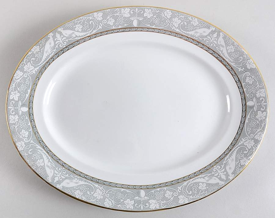Grey Mosaic 14" Oval Serving Platter by Booths-1
