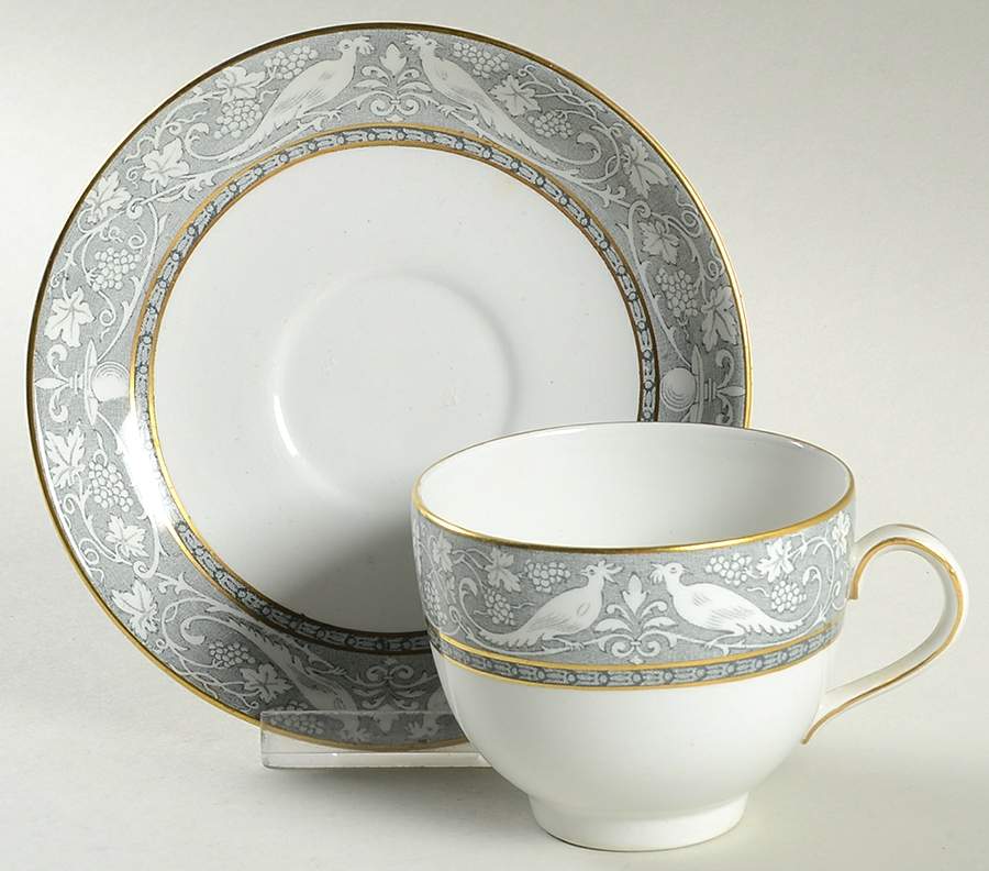 Grey Mosaic Footed Cup & Saucer Set by Booths-1