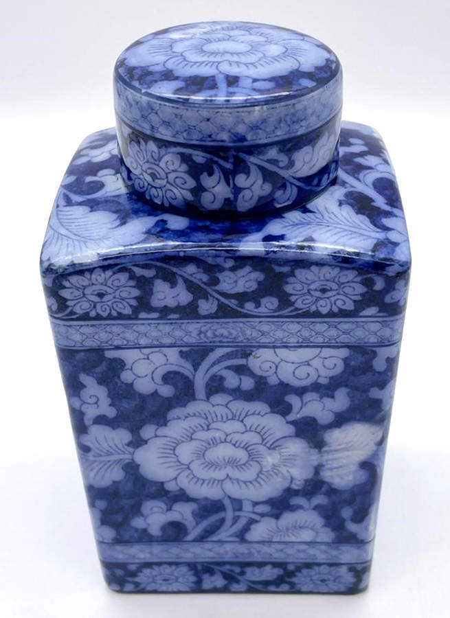 Jacobean Blue Tea Caddy & Lid by Booths-1