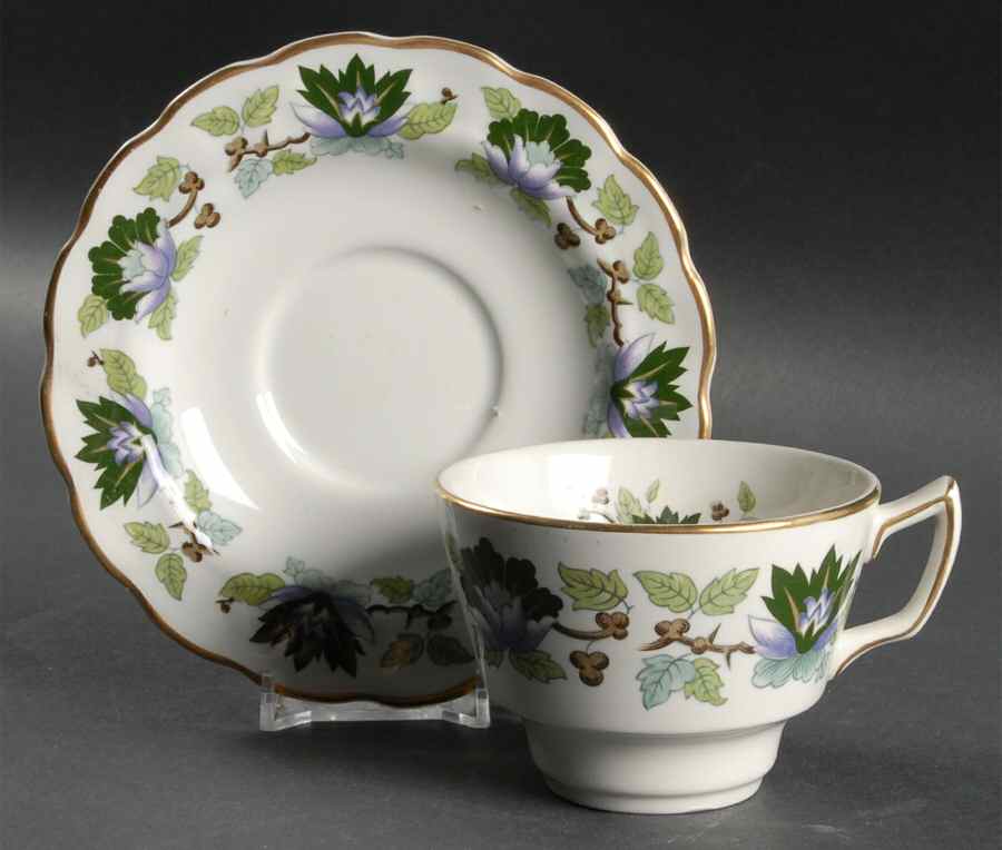 Jade Lotus Flat Cup & Saucer Set by Booths-1