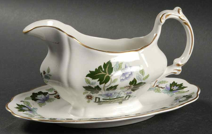 Jade Lotus Gravy Boat with Attached Underplate by Booths-1