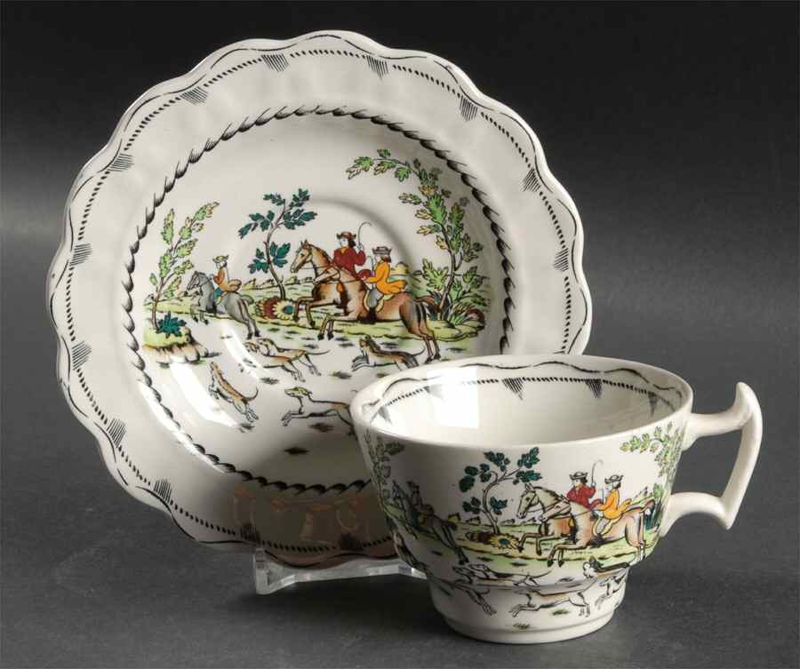 Liverpool Hunt Footed Cup & Saucer Set by Booths-1