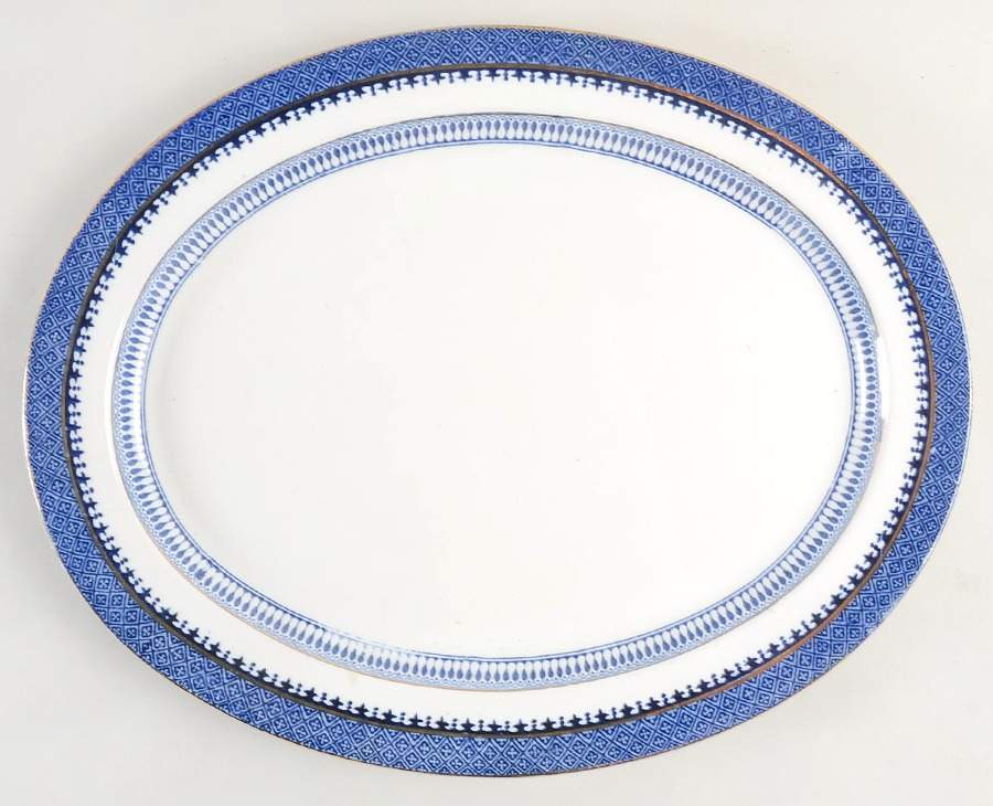 Lowestoft Border (No Flowers) 14" Oval Serving Platter by Booths-1