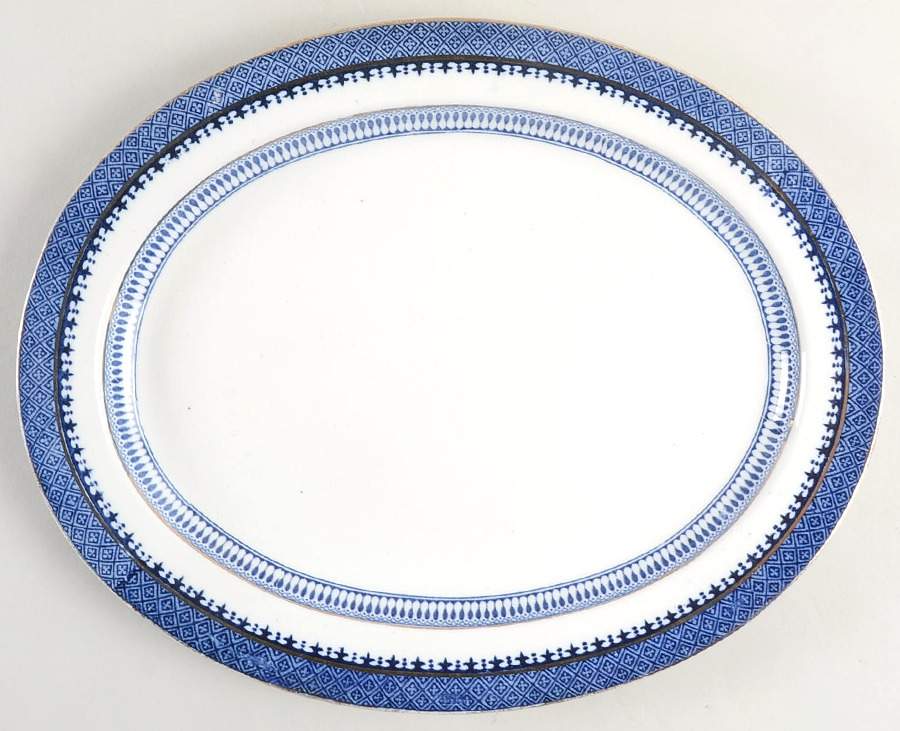 Lowestoft Border (No Flowers) 12" Oval Serving Platter by Booths-1