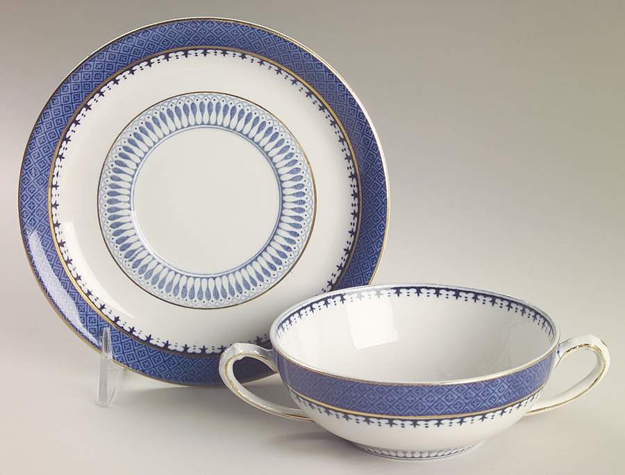 Lowestoft Border (No Flowers) Flat Cream Soup Bowl & Saucer Set by Booths-1