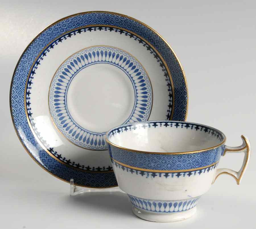 Lowestoft Border (No Flowers) Footed Cup & Saucer Set by Booths-1