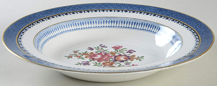 Lowestoft Border (With Flowers) Large Rim Soup Bowl by Booths-1