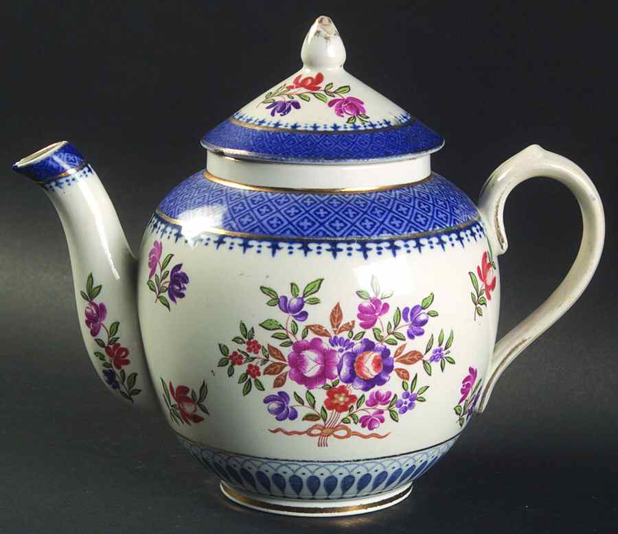 Lowestoft Border (With Flowers) Mini Teapot & Lid by Booths-1