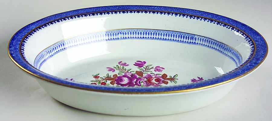 Lowestoft Border (With Flowers) 10" Oval Vegetable Bowl by Booths-1