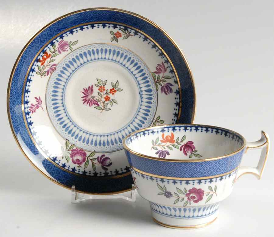Lowestoft Border (With Flowers) Flat Cup & Saucer Set by Booths-1