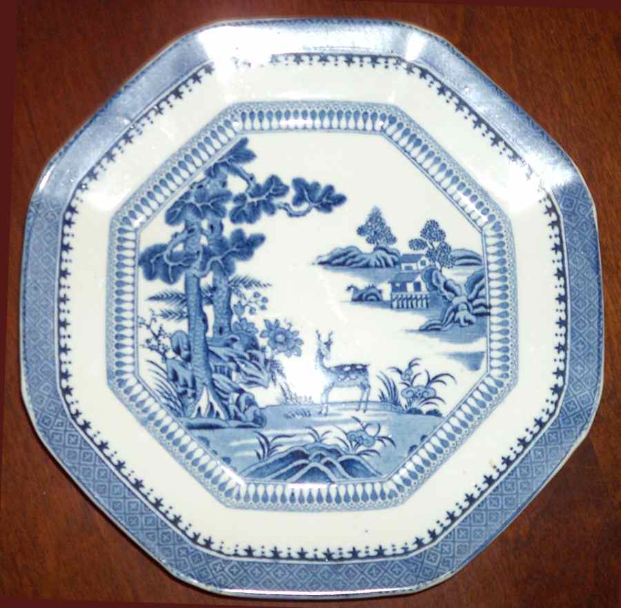 Lowestoft Deer (No Trim) Octagonal Luncheon Plate by Booths-1