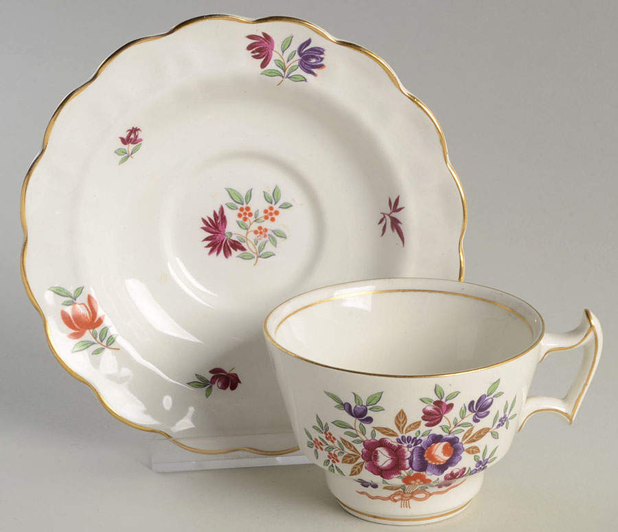 Lowestoft Footed Cup & Saucer Set by Booths-1