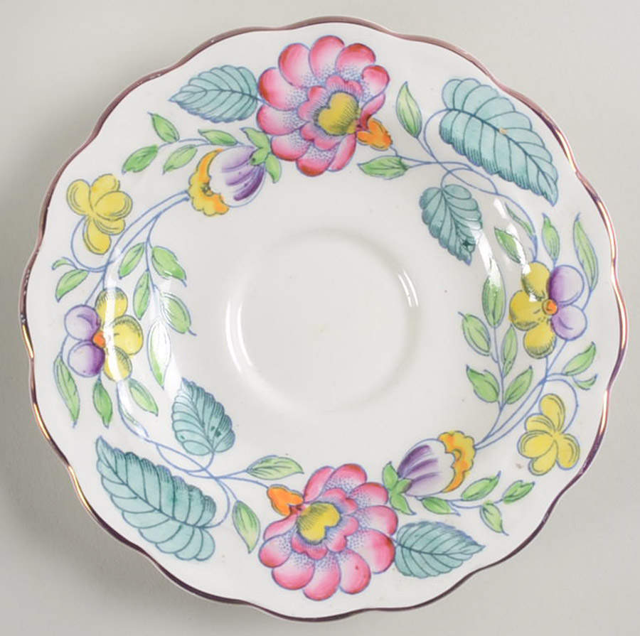 Mayfair (Pink & Yellow Flowers) Saucer for Demitasse Cup by Booths-1