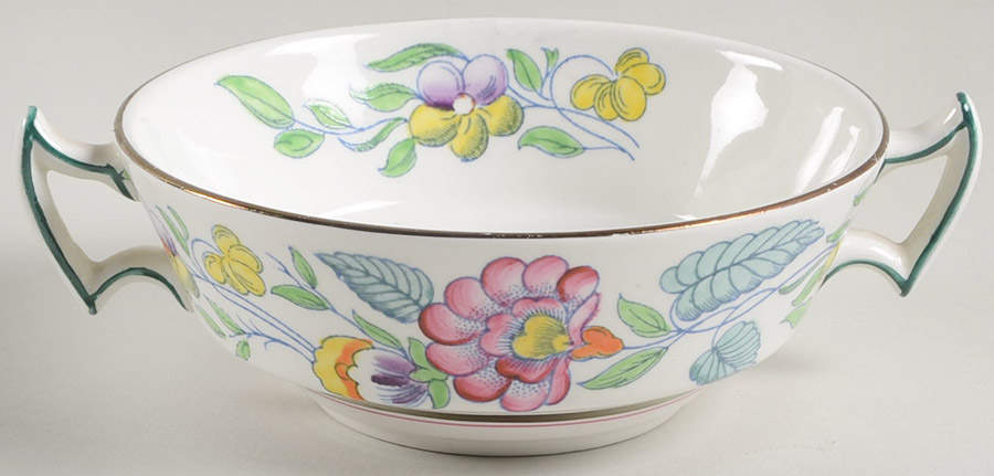Mayfair (Pink & Yellow Flowers) Flat Cream Soup Bowl by Booths-1