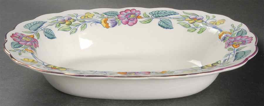 Mayfair (Pink & Yellow Flowers) 10" Oval Vegetable Bowl by Booths-1