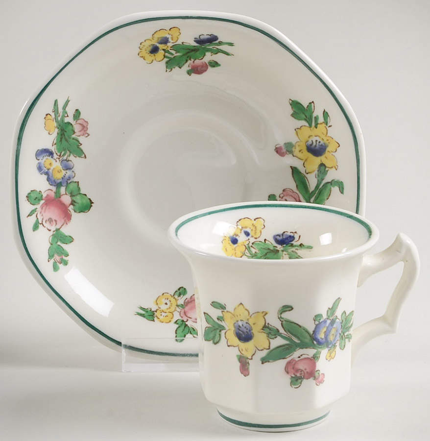 Old Staffordshire Footed Demitasse Cup & Saucer Set by Booths-1
