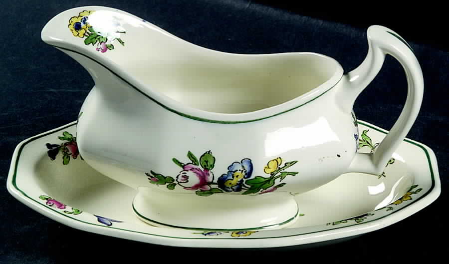Old Staffordshire Gravy Boat & Underplate/Relish by Booths-1