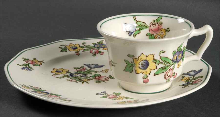 Old Staffordshire Snack Plate & Cup Set by Booths-1