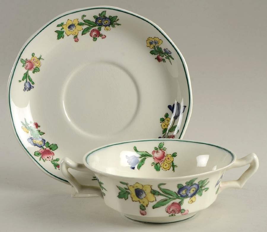 Old Staffordshire Flat Cream Soup Bowl & Saucer Set by Booths-1