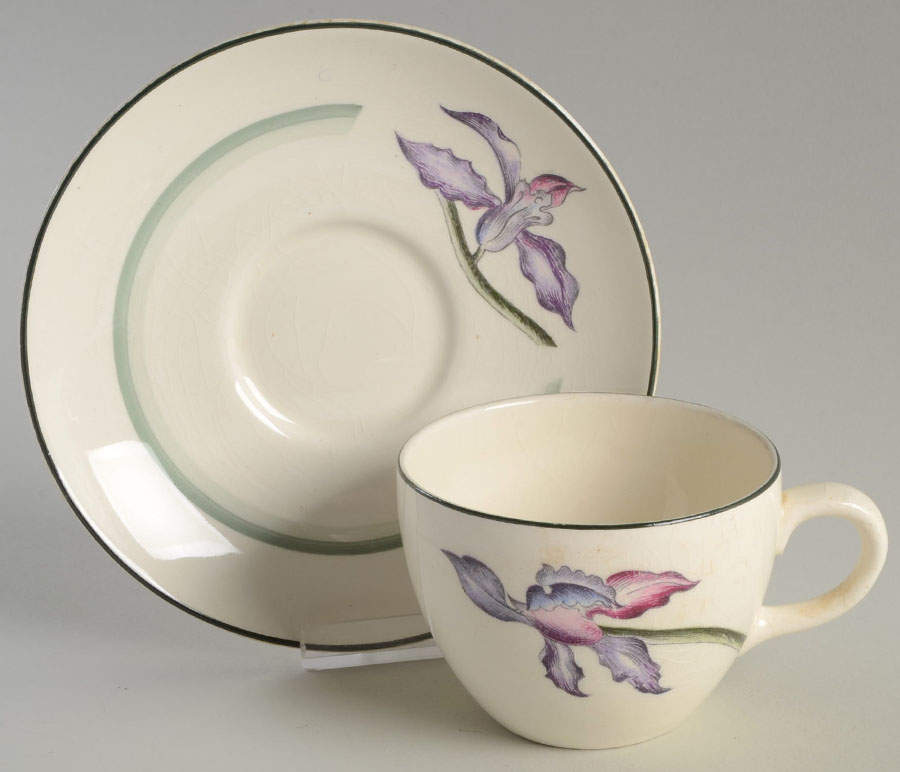 Orchids Flat Cup & Saucer Set by Booths-1