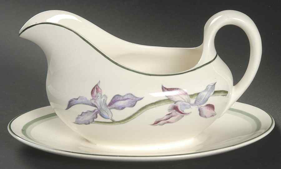 Orchids Gravy Boat with Attached Underplate by Booths-1