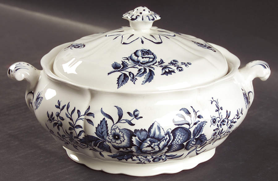 Peony Blue Round Covered Vegetable by Booths-1
