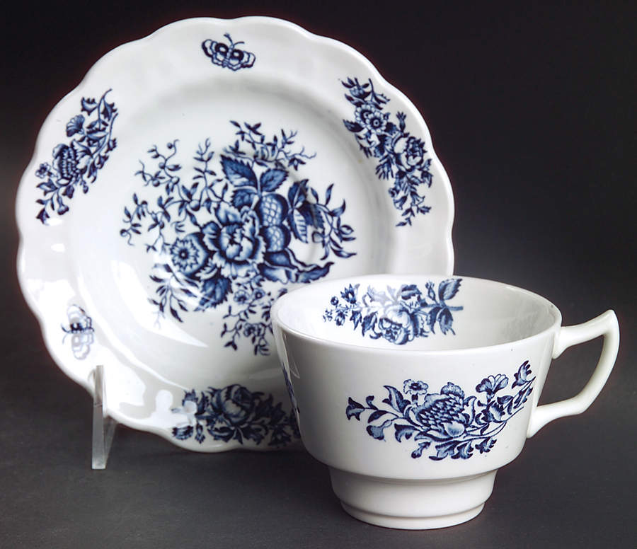 Peony Blue Flat Cup & Saucer Set by Booths-1