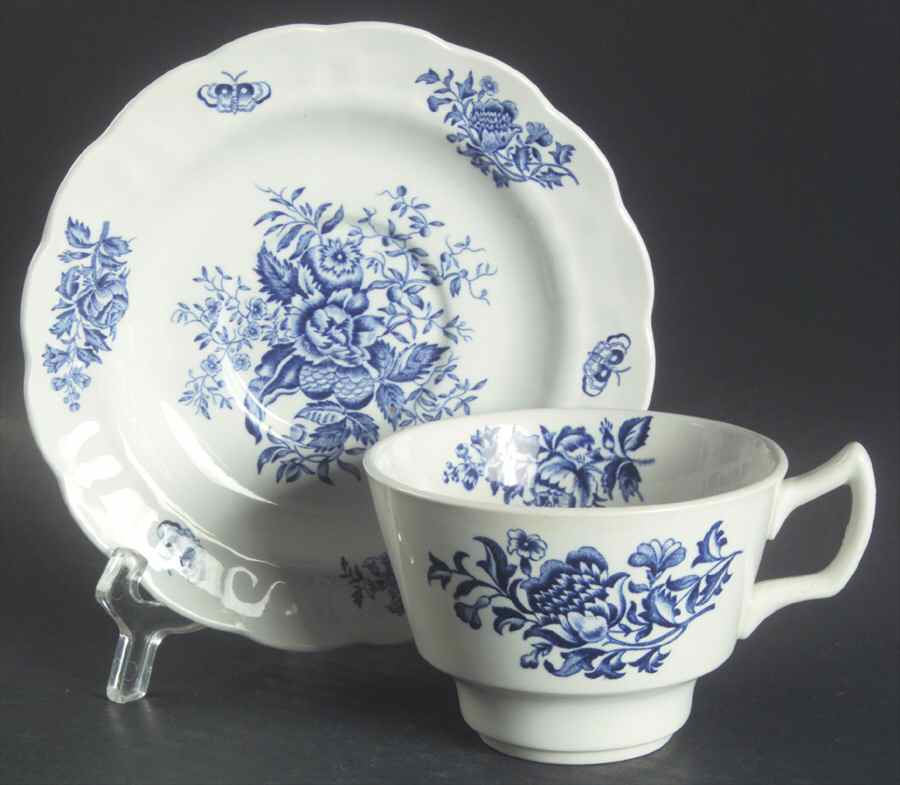 Peony Blue Oversized Cup & Saucer Set by Booths-1