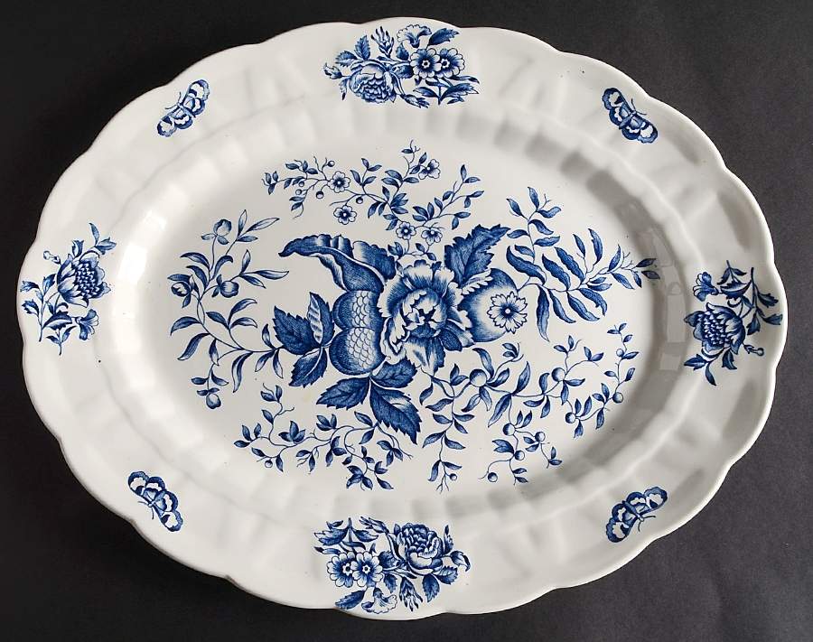 Peony Blue 15" Oval Serving Platter by Booths-1