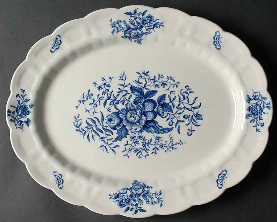 Peony Blue 15" Oval Serving Platter by Booths-1