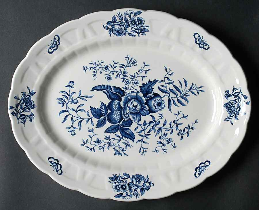 Peony Blue 12" Oval Serving Platter by Booths-1