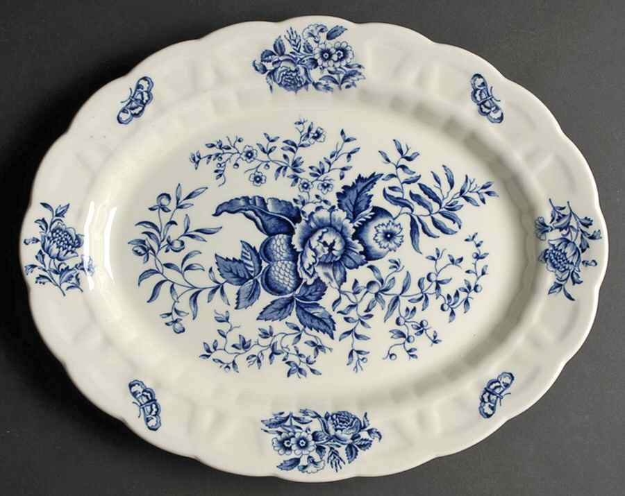 Peony Blue 14" Oval Serving Platter by Booths-1
