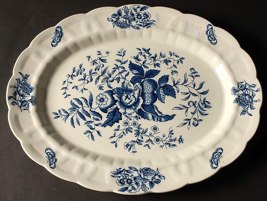 Peony Blue 16" Oval Serving Platter by Booths-1