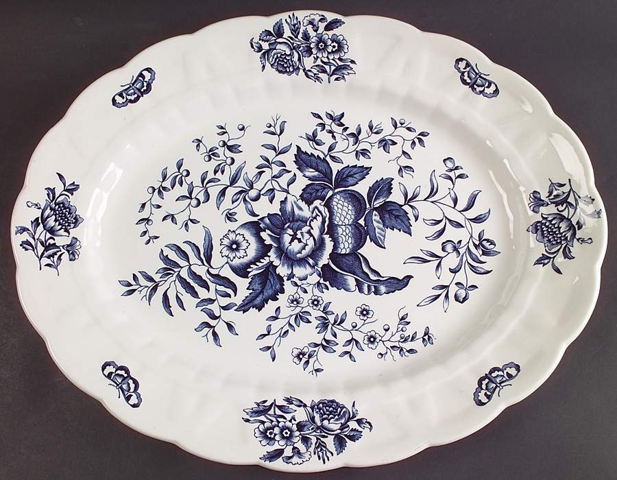 Peony Blue 16" Oval Serving Platter by Booths-1