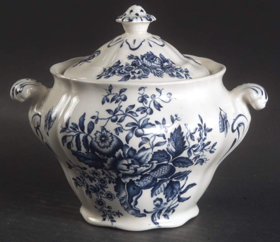 Peony Blue Sugar Bowl & Lid by Booths-1