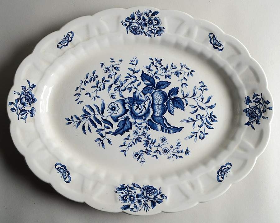 Peony Blue 18" Oval Serving Platter by Booths-1