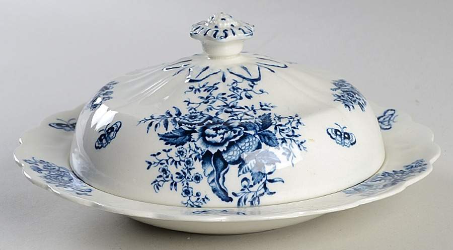 Peony Blue Round Covered Butter by Booths-1