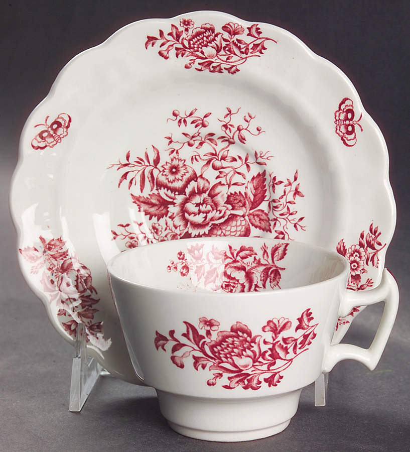 Peony Pink Flat Cup & Saucer Set by Booths-1