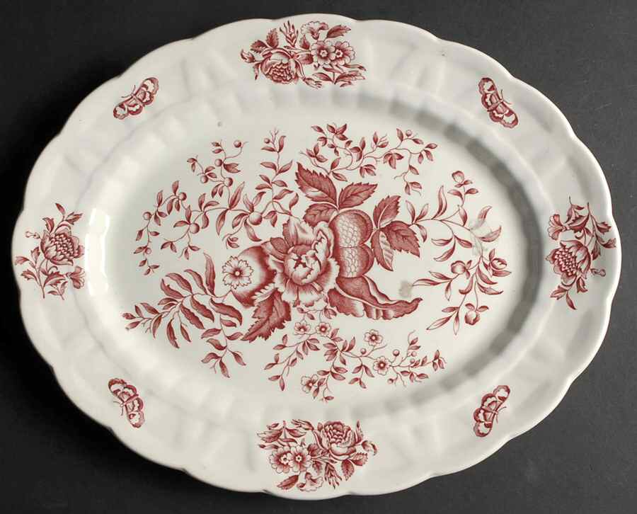 Peony Pink 16" Oval Serving Platter by Booths-1