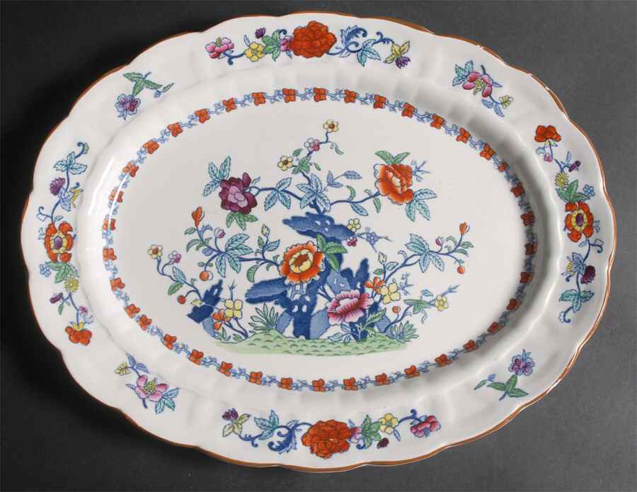 Pompadour (Scalloped) 16" Oval Serving Platter by Booths-1