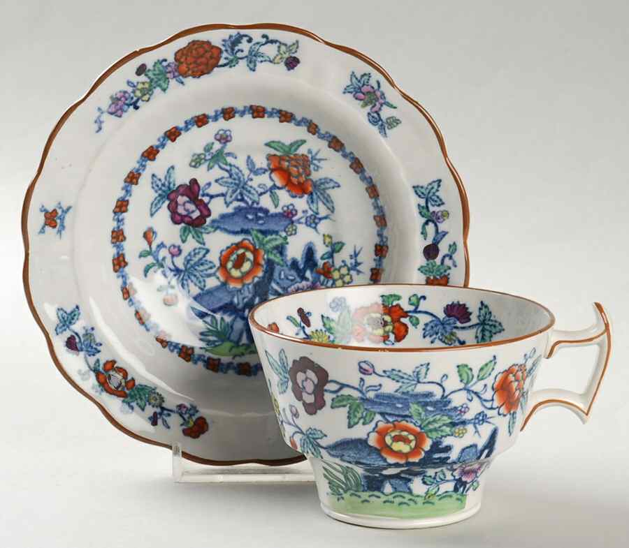 Pompadour (Scalloped) Flat Cup & Saucer Set by Booths-1