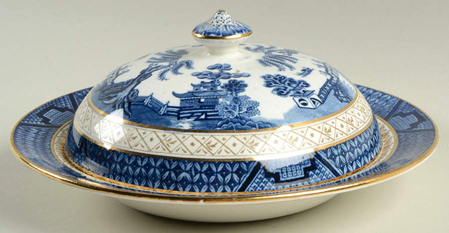 Real Old Willow Blue Muffin Dish & Lid by Booths-1
