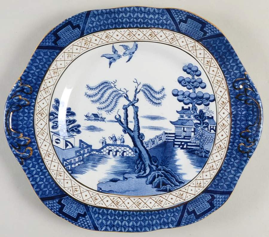 Real Old Willow Blue Square Handled Cake Plate by Booths-1