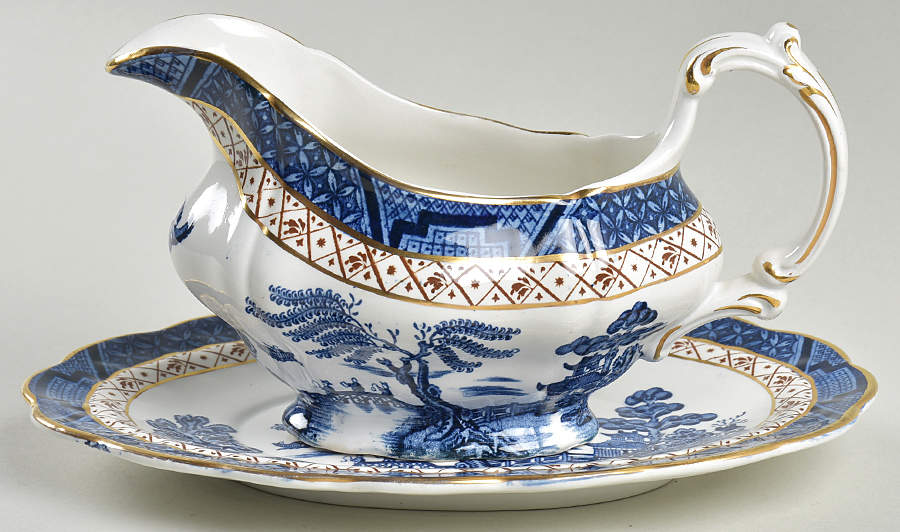 Real Old Willow Blue Gravy Boat & Underplate by Booths-1