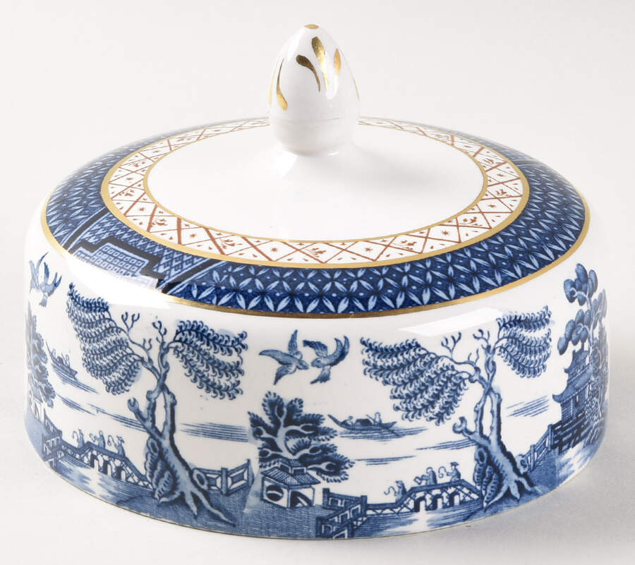 Real Old Willow Blue Lid for Round Butter by Booths-1
