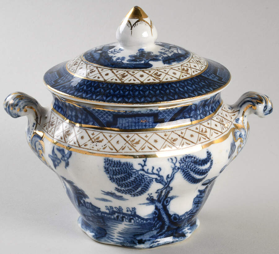 Real Old Willow Blue Sugar Bowl & Lid by Booths-1